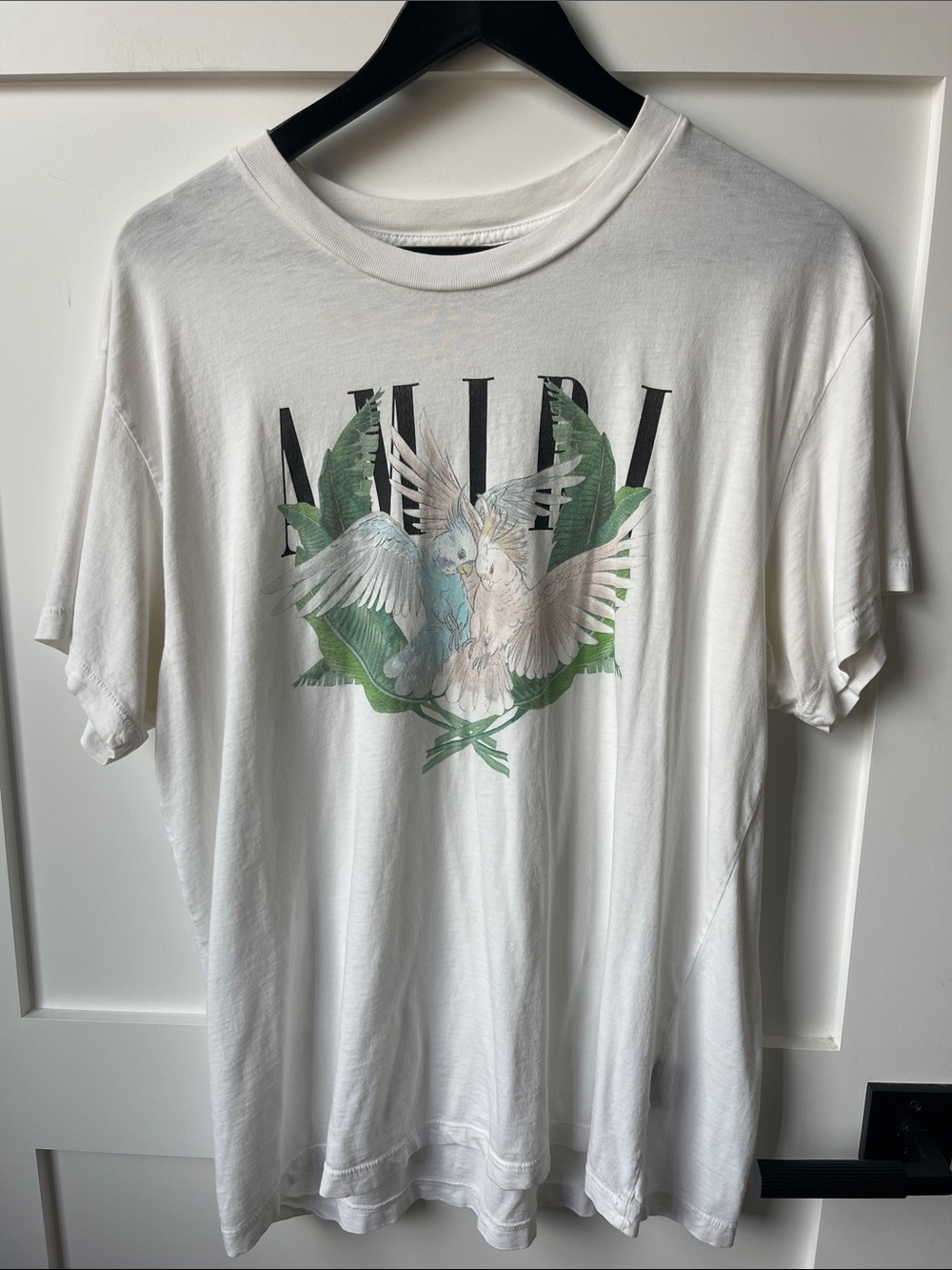 AMIRI White Graphic Tee with Dove and Palm Motif